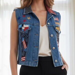 Designs by Julie Blue Denim Americana Vintage Vest 6